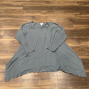 Soft Surroundings Shirt Womens 3X Blue Striped Asymmetrical Tunic Pockets